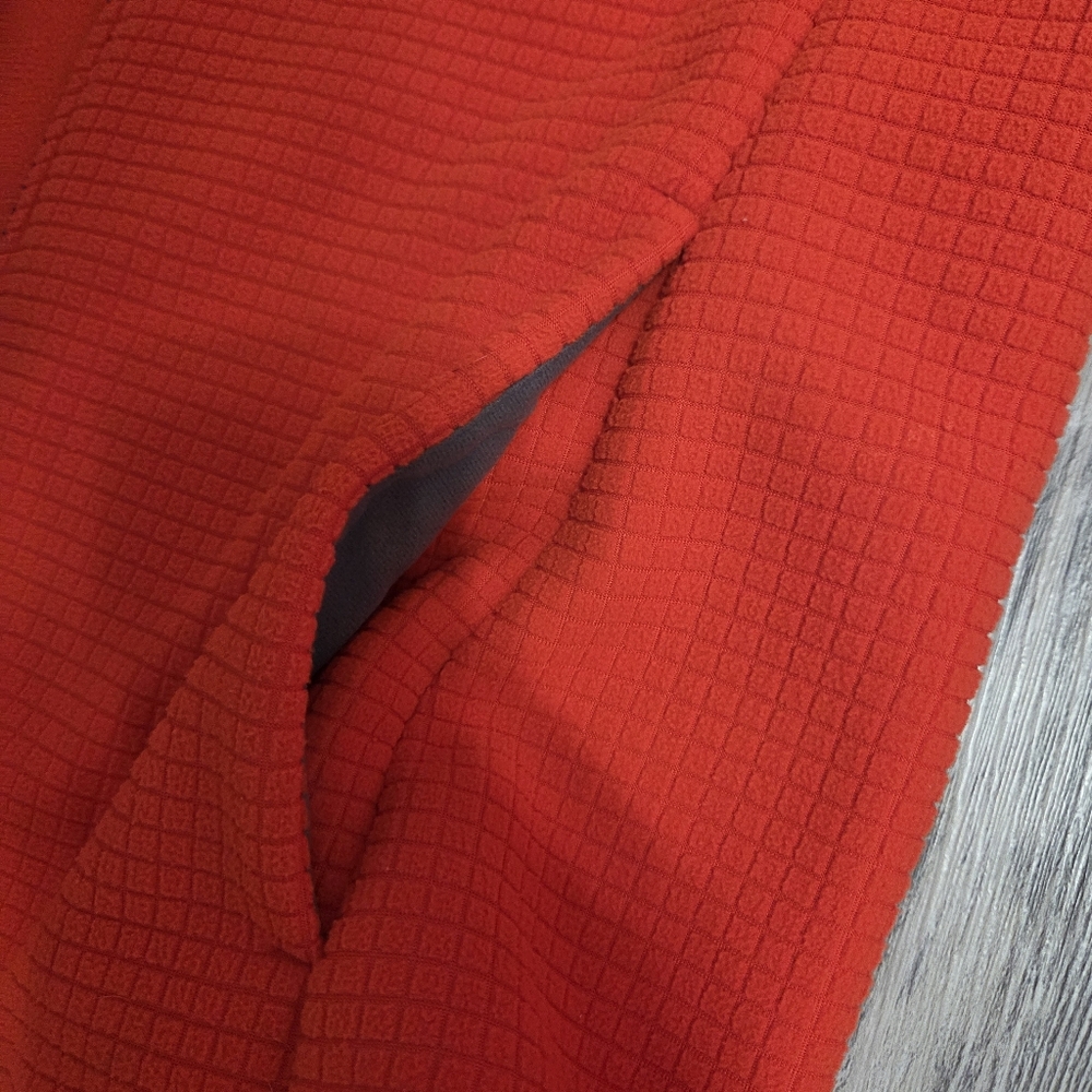 Lands End Jacket Womens L Orange Blue Trim Grid Fleece Full Zip Pockets - Picture 5 of 8